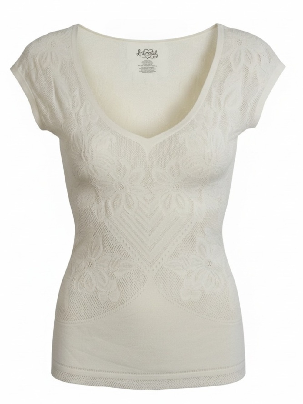 Intimately Free People Cream Pointelle V-Neck Top